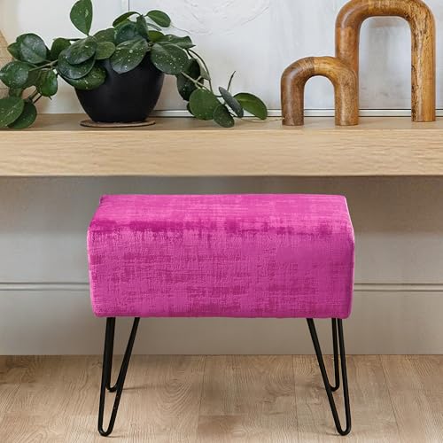 Raspberry Rose Fuzzy Velvet Ottoman, 19" Rectangular Foot Rest Stool for Living Room, Small Space Entryway Bench Shoes for Bedroom End of Bed, Decorative Makeup Stool for Adults