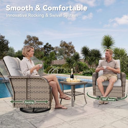 10-Piece Patio Furniture Set with 44” Fire Pit Table, Wicker Rattan Outdoor Sectional Sofa with High Back Swivel Rocker Chairs, Outdoor Patio Furniture Set with Thick Cushions & Ottoman, Grey