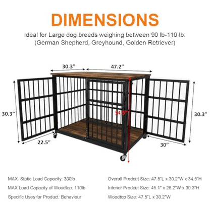 KOKOTANGS 48" Dog Crate Furniture, Heavy Duty Dog Kennel Indoor for Large Dogs, view 5