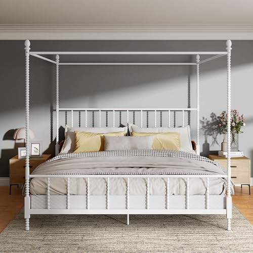Vaeli Modern Metal King Size Four Poster Bed Frame with Spindles, view 4