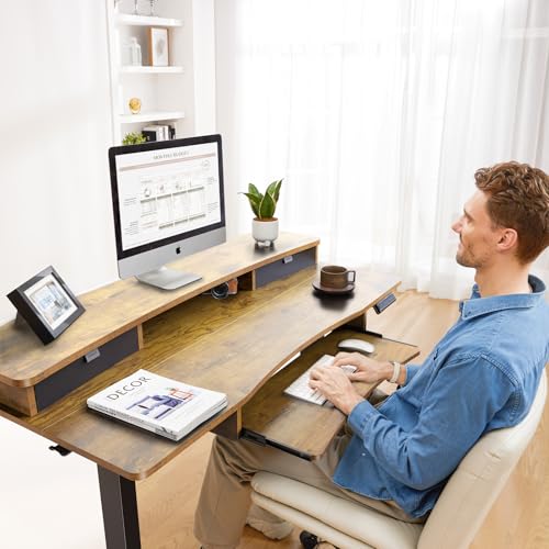 48" x 26" Electric Standing Desk with 2 Drawers & 26.7" Large Keyboard Tray, C-Clamp Mount Compatible, Adjustable Computer Desk for Home Office, Stand Up Desk with 4 Height Presets, Vintage