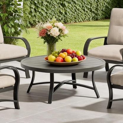45-Inch Round Patio Coffee Table, Durable Aluminum Outdoor Side Table with Weather-Resistant Design for Garden, Deck, or Backyard