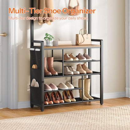 Hall Tree with Bench, Shoe Rack with Coat Rack, Coat Rack with Shoe Storage, view 6