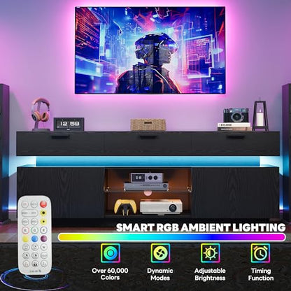 TV Stand for TVs up to 85", LED Lights and Power Outlets, Black, view 6