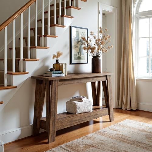 Tribesigns 41.3-Inch Farmhouse Entryway Table, 2-Tier Narrow Console Table Behind The Couch, Entryway Furniture with Storage for Small Spaces, Living Room, Hallway, Foyer, Rustic Brown