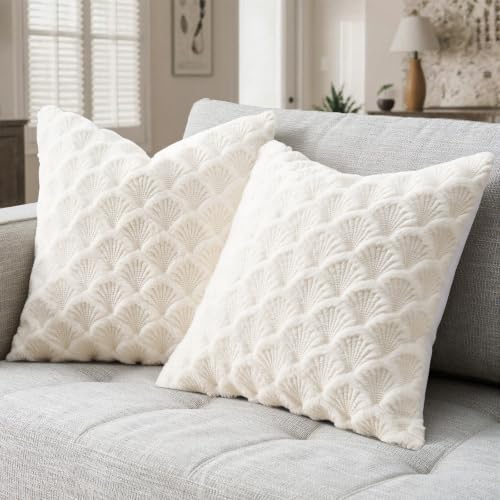Boho Pillow Covers 18x18 Inch Set of 2 Decorative Throw Pillow Covers for Sofa Couch Living Room Bedroom Bohemia Modern Farmhouse Cream Fur Cute Pillows Home Decor