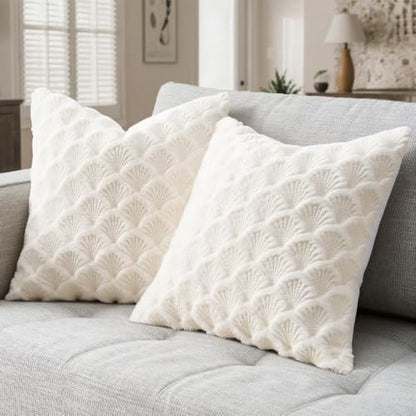 Boho Pillow Covers 18x18 Inch Set of 2 Decorative Throw Pillow Covers for Sofa Couch Living Room Bedroom Bohemia Modern Farmhouse Cream Fur Cute Pillows Home Decor
