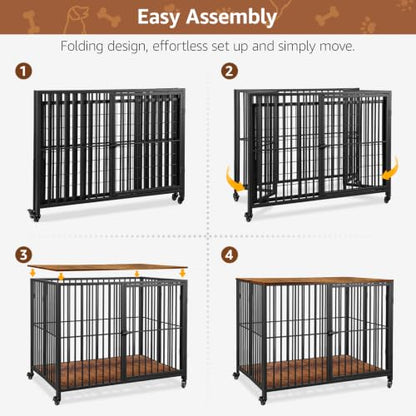 42.3" Large Dog Crate Furniture Foldable, Easy Assembly Dog Kennel Indoor, view 3