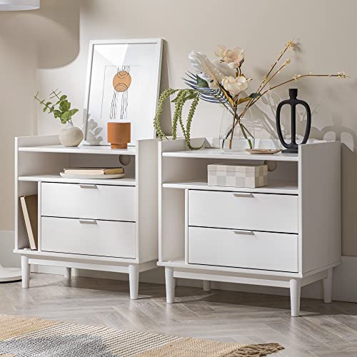 Mid-Century Modern Tray-Top Storage Nightstands Set of 2 White