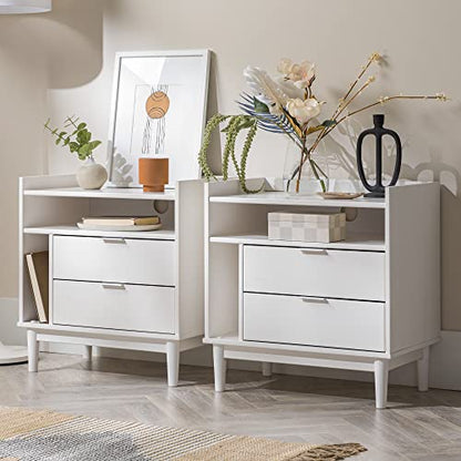 Mid-Century Modern Tray-Top Storage Nightstands Set of 2 White