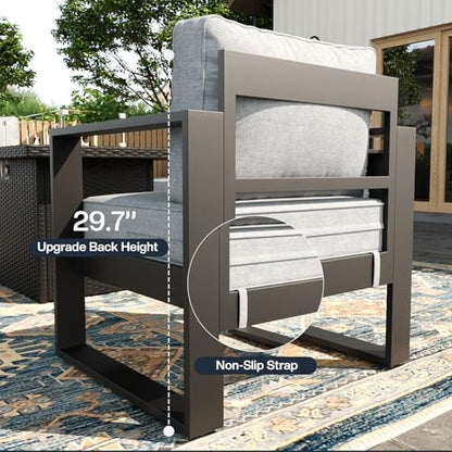 5 Piece Modern Aluminum Patio Furniture Set, Outdoor Patio Sectional Conversation Metal Seating Sets with Olefin Cushion and Coffee Table