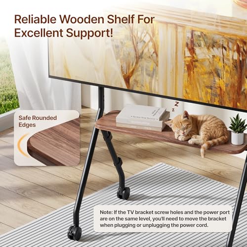 Rolling Easel TV Stand for 49–80 Inch TVs, Mobile TV Cart with Lockable Wheels, Portable Floor Stand with Wood Shelves, VESA 600x400, Black