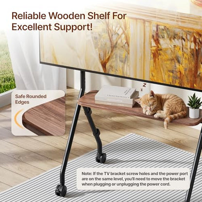 Rolling Easel TV Stand for 49–80 Inch TVs, Mobile TV Cart with Lockable Wheels, Portable Floor Stand with Wood Shelves, VESA 600x400, Black
