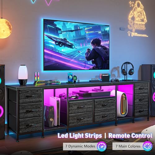 75.5" Long TV Stand for 85/80/75" TVs with LED, Power Outlets & 10 Drawers, view 5