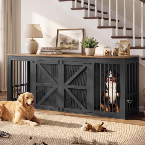 94.8" Dog Crate Furniture for 2 Dogs with Divider, Black, view 2