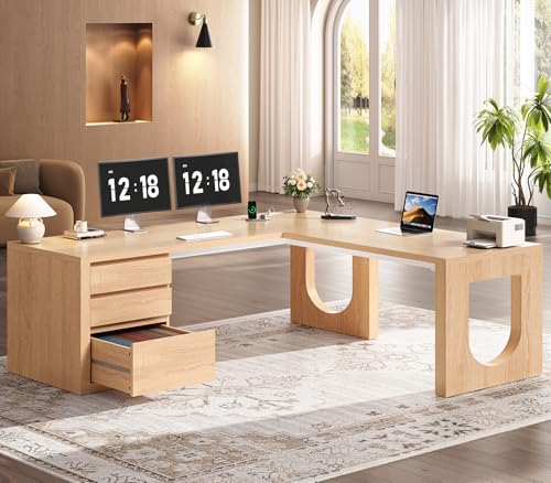 63" Modern L Shaped Desk with 3 Drawers, Executive Office Desk, view 2