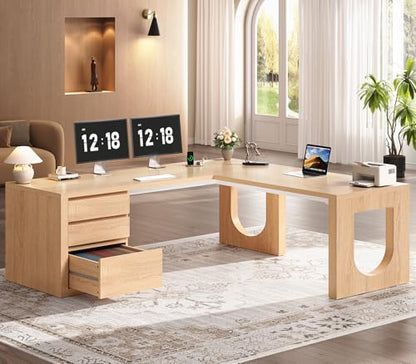 63" Modern L Shaped Desk with 3 Drawers, Executive Office Desk, view 2