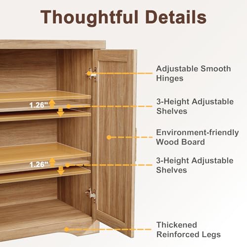 29" Fluted Sideboard Buffet Cabinet with Storage,Natural Oak, view 5