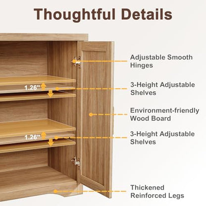 29" Fluted Sideboard Buffet Cabinet with Storage,Natural Oak, view 5