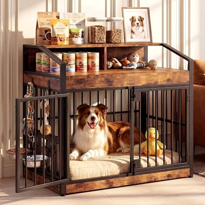 Dog Crate Furniture with 360° Rotatable Bowls, view 2