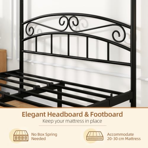 Full Size Canopy Bed Frame Black, Metal Four Posters Bed Frame, view 7