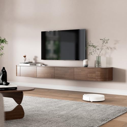 Solid Wood Floating TV Stand, Wall Mounted Media Console with 2 Side Doors, view 8