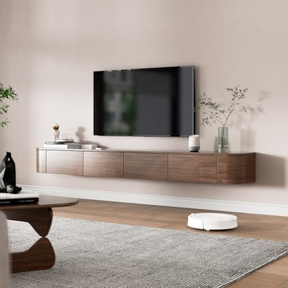 Solid Wood Floating TV Stand, Wall Mounted Media Console with 2 Side Doors, view 8