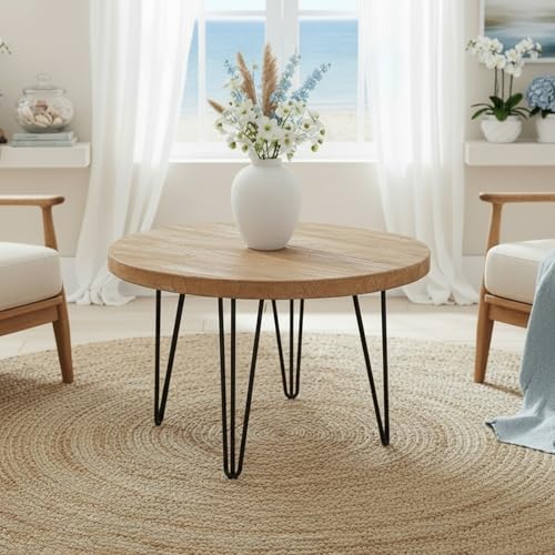Reclaimed Old Elm Round Coffee Table 27.5"x27.5"x16" H Rustic Vintage Accent Table for Living Room Patio Bedroom Home Office