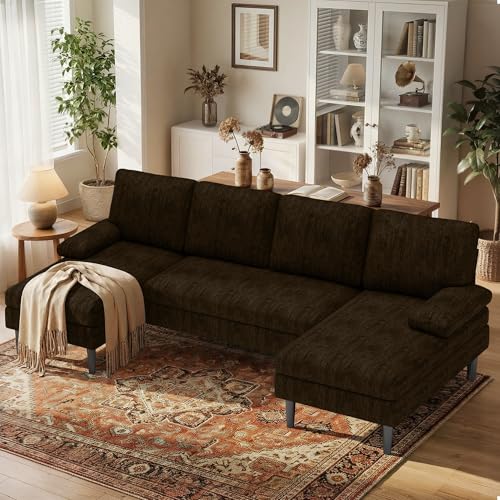 U-Shaped Sectional Couches for Living Room, 101 Inch Modern Modular Sofa with Double Chaise Lounge, Comfy Chenille Fabric 4-Seat Couch Set for Apartment, Brown