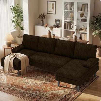 U-Shaped Sectional Couches for Living Room, 101 Inch Modern Modular Sofa with Double Chaise Lounge, Comfy Chenille Fabric 4-Seat Couch Set for Apartment, Brown