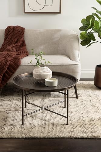 Mahdavi Modern Round Outdoor Coffee Table; 25 x 25 x 16; Bronze; Transitional Patio Coffee Table with Textured Top for Outdoor Furniture Decor