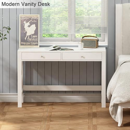 Computer Desk Study for Home Office, Modern Simple 40 Inches Desk with Drawers, Makeup Vanity Console Table, White