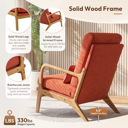 Bonnlo High Back Linen Burnt Orange Mid Century Modern Accent Chair, view 7