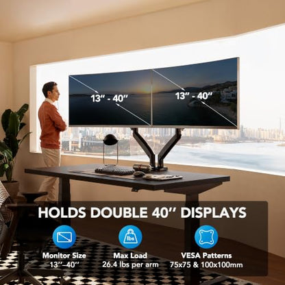 Dual Monitor Stand for 13″–40″, Premium Dual Monitor Mount with USB, view 3