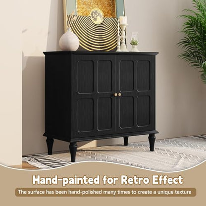 Black Sideboard Buffet Cabinet with Storage, Mid-Century Modern Storage Cabinet with 2 Doors and Adjustable Shelves, Accent Style Sideboard for Entryway, Dining Room, Living Room