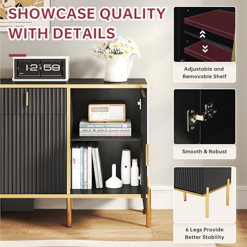 60" Fluted Buffet Cabinet with Storage, view 4