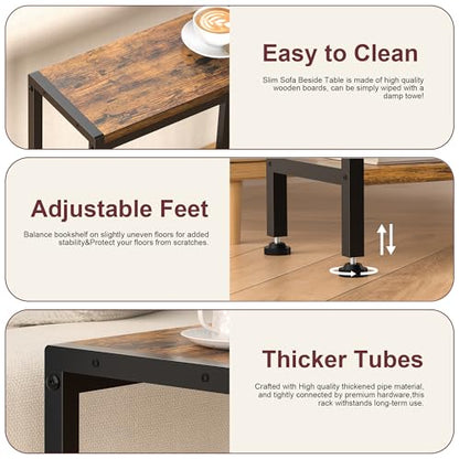 Narrow Side Table for Small Space, 2-Tier Slim End Table, Thin Nightstand, Skinny Snack Couch Table, Sofa Bedside Table in Living Room, Bedroom, Study, Kitchen and Balcony (Rustic Brown)