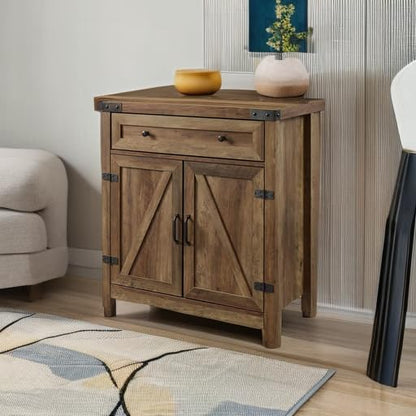 Cass Modern Farmhouse Double Barn Door Accent Cabinet, 30 Inch, Rustic Oak, view 6