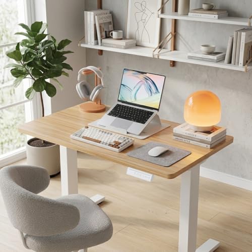 32x19 Inch Small Electric Standing Desk, Adjustable, Light Walnut, view 3