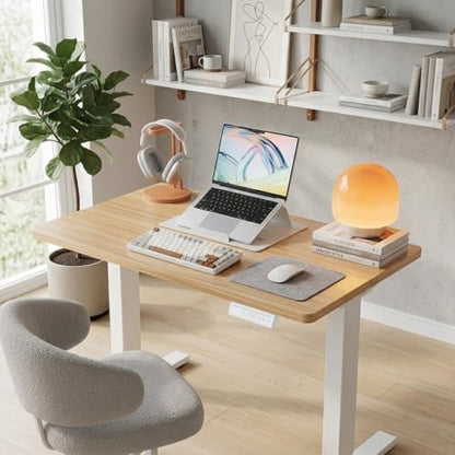 32x19 Inch Small Electric Standing Desk, Adjustable, Light Walnut, view 3