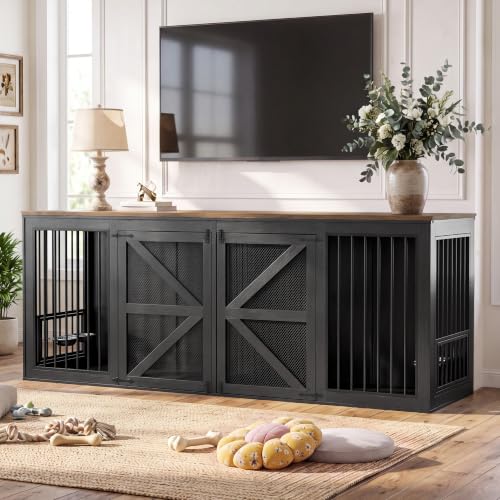 94.8" Dog Crate Furniture for 2 Dogs with Divider, Black, view 3