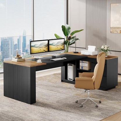 78" L Shaped Executive Desk with Drawers, view 4