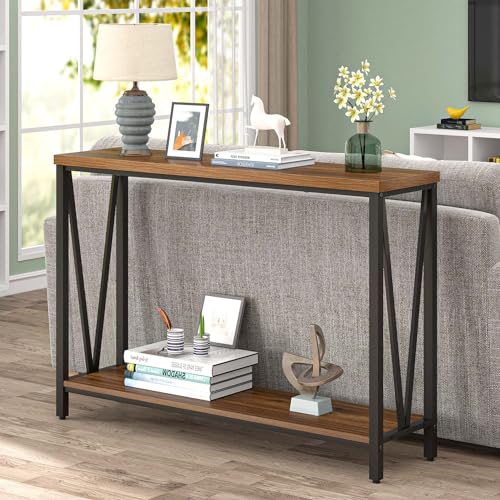 Entryway Table, Narrow Console Table, Modern Sofa Table for Living Room, Hallway, Behind Couch (Rustic Walnut)