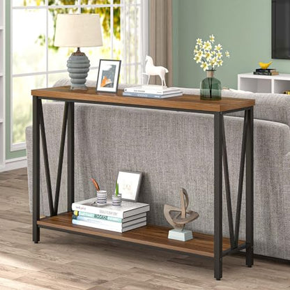 Entryway Table, Narrow Console Table, Modern Sofa Table for Living Room, Hallway, Behind Couch (Rustic Walnut)