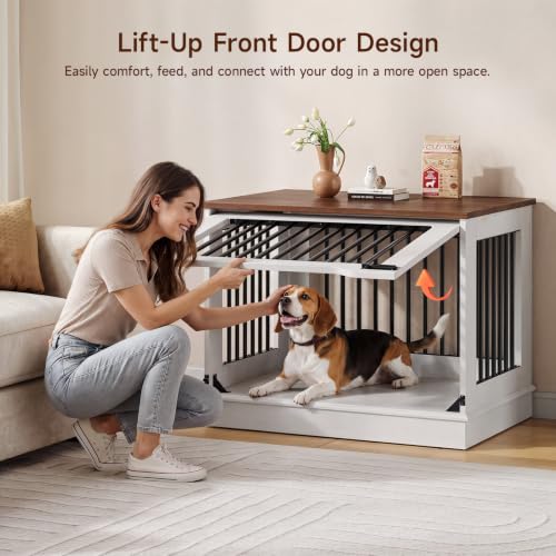 32 Inch Flip-Up Door Dog Crate Furniture for Medium Dogs, view 3