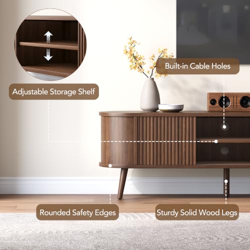 58" Mid Century Modern TV Stand for TVs up to 60 Inch, TV Console, Walnut, view 6