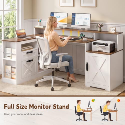 L Shaped Executive Desk with Drawers & Outlets, LED Lights, view 5