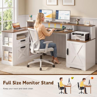 L Shaped Executive Desk with Drawers & Outlets, LED Lights, view 5