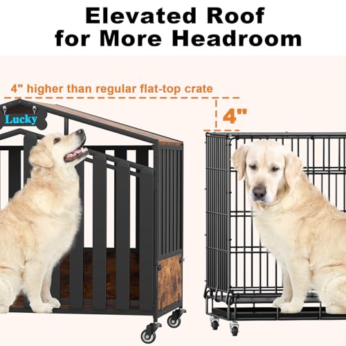 41" Dog Crate on Lockable Wheels, Dogs Cage Indoor with Name Tag, view 3