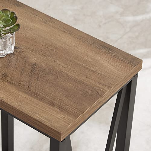 Side Table with Storage Shelf, Rustic End Table for Living Room, Wood and Metal Nightstand for Bedroom, Oak